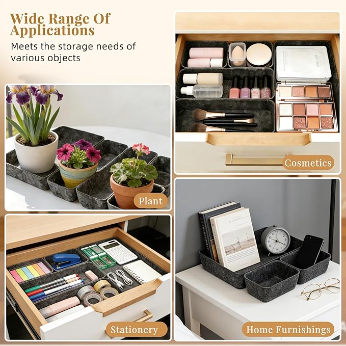 8pcs Felt Desk Drawer Organizer Tray, Charcoal