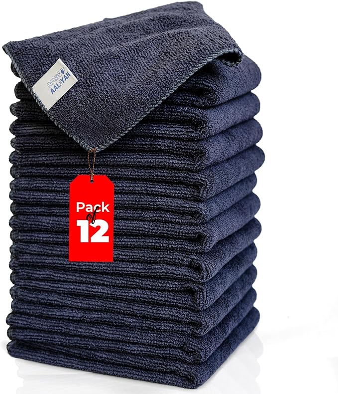 Microfiber Cleaning Cloth - Pack of 12 (12.5"x12.5") Gray Color, Non-Abrasive, Ultra-Absorbent, Lint-Free Towels for Cars, Reusable Cleaning Rags
