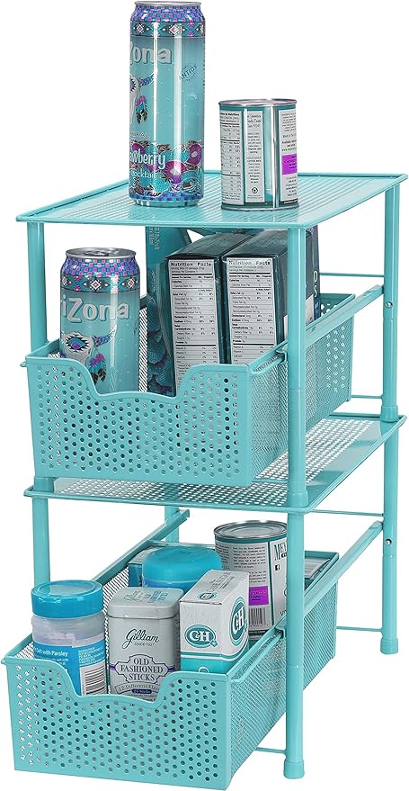 Simple Houseware Stackable Under Sink Cabinet Sliding Basket Organizer Drawer, Turquoise