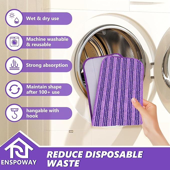 Reusable Mop Refills Pads for Swiffer PowerMop, 4 Pack Power Mop Refill Pads Microfiber PowerMop Pads Washable 15” Wet Pads Mopping Cloths for Multi-Surface & All Types of Floors, Purple