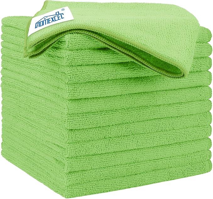HOMEXCEL Green Microfiber Cleaning Cloth 12 Pack, 12.5 x 12.5 inch Microfiber Towels for Cars, Ultra Absorbent Car Washing Cloth, Lint Free Streak Free Cleaning Rags for Car, Kitchen, and Window