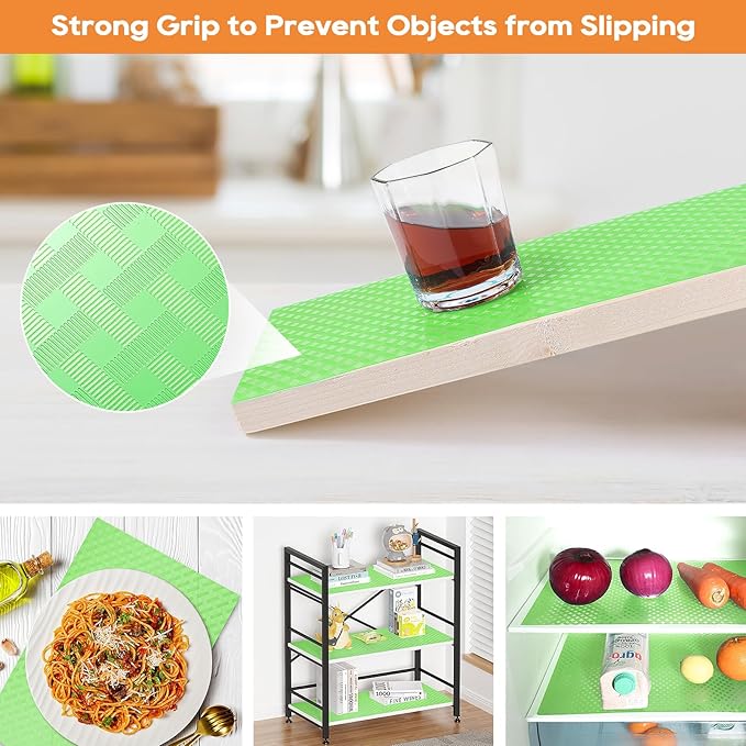 Fridge Liner Shelf Liners for Kitchen Cabinet Refrigerator Liners Waterproof & Oil-Proof Kitchen Cupboard Liner Non Adhesive Drawer Mats EVA Material for Shelves -Green 11.8 x 118 Inches
