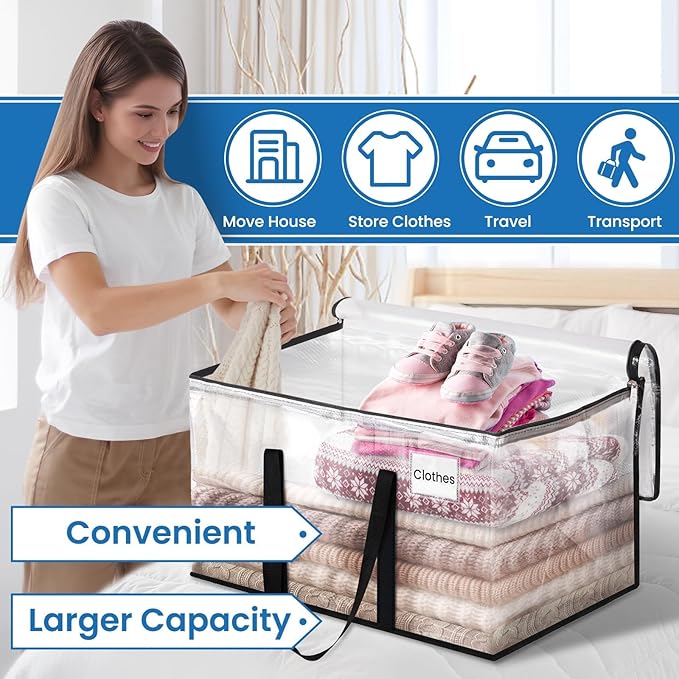 Heavy Duty Clear Moving Bags with Reinforced Handle and Double Zipper