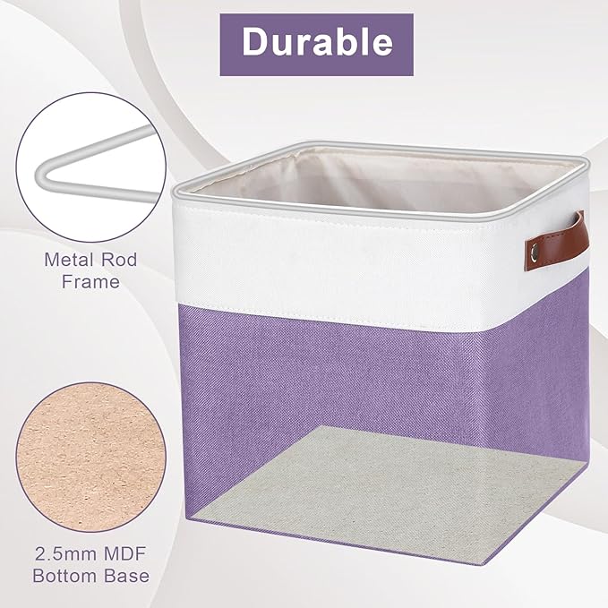 Collapsible Fabric Storage Cubes 11x11 Cube Storage Bins, Purple&White