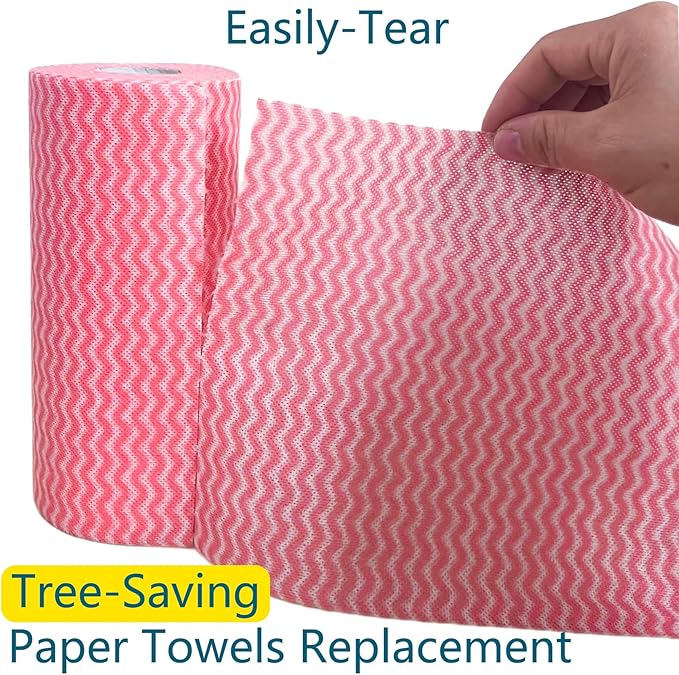 Reusable Paper Towels, 120 Full Sheets 2 Pack, Zero Waste Paperless Kitchen Cloths, Multi-Purpose Cleaning Wipes, Washable Towels - Pink