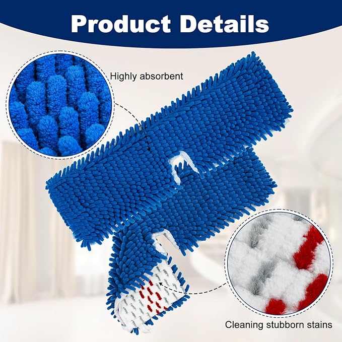 4 Pack Mop Replace Head for Ocedar Hardwood Floor'n More 3-Action Flip Mop,Mop Heads Replacements for Dry Wet Use,Chenille&Microfiber Double Sided Mop Refills,Reusable Mop Pad for Multi Surface Floor