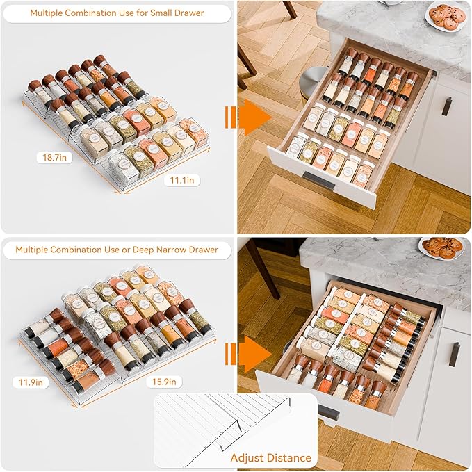 4 Pack Adjustable In Drawer Spice Organizer, Expandable From 11'' to 22''