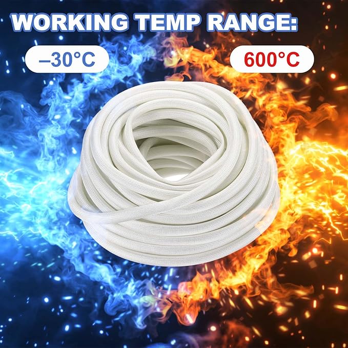 uxcell Insulation Cable Protector,28mm/1.10 Inch-1m/3 Feet High Temp Fiberglass Sleeve White
