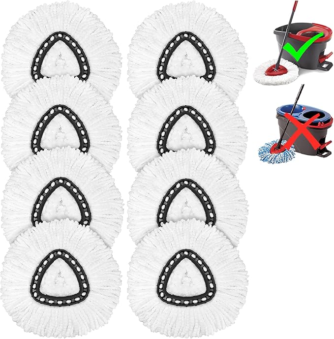 O-Ceda Easy Wrin Spin Mop Replacement - 8 Pack Microfiber Spin Mop Heads, Easy Cleaning Refills