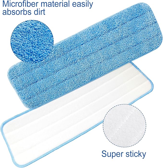 24 Pack Microfiber Mop Pad, Spray Mop Replacement Heads for Wet Dry Mops, Machine Washable Reusable Household Replacement Pads for Hardwood and Hard Surface Floor Cleaning and Scrubbing