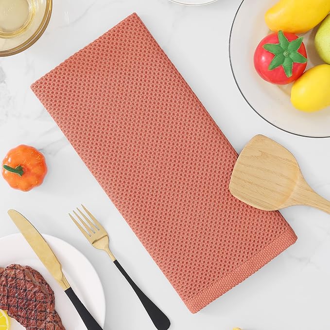 Homaxy 100% Cotton Waffle Weave Kitchen Dish Towels, Ultra Soft Absorbent Quick Drying Cleaning Towel, 13 x 28 Inches, 6-Pack, Coral