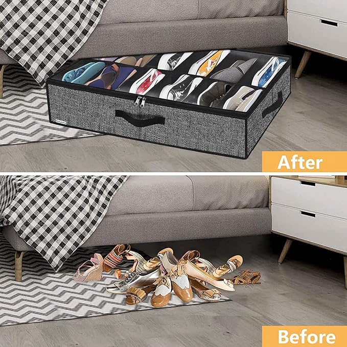 Under Bed Shoe Storage Organizer with Sturdy Handles and Clear Window 1 Pack