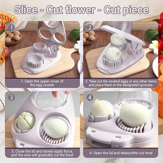 1 Pcs Heavy Duty Egg Slicer with 3 Cutting Modes, Stainless Steel Egg Cutter for Hard Boiled Eggs, Strawberry, Grape, Mushroom, Kitchen Dicer Tool, Send Goods From Local Warehouse