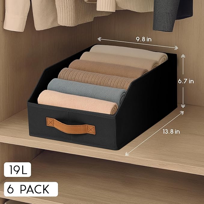 Homsorout Fabric Storage Bins for Organizing - 6 Pack Large Trapezoid Collapsible Storage Bins with Front Handle