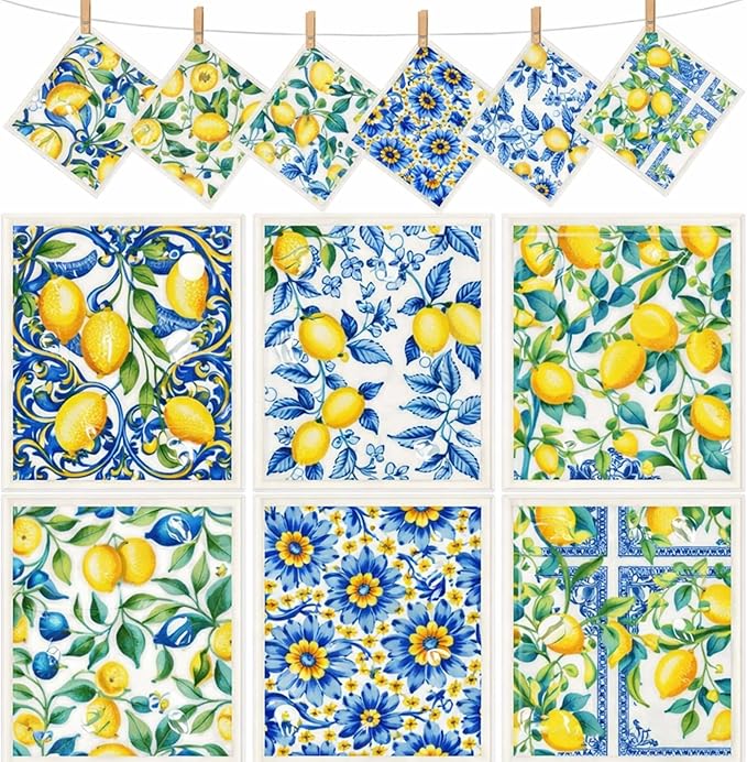 Mifoci 12 Pcs Capri Lemon Swedish Kitchen Dishcloths 7 x 8 Inch Reusable Capri Lemon Dish Towels Absorbent Cotton Cleaning Cloths for Kitchen Cleaning Wipes Housewarming