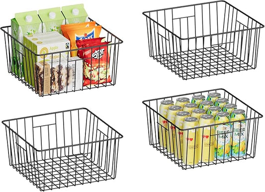 X-cosrack Metal Wire Baskets for Pantry Organization and Storage Freezer Organizer Bins with Handles 4 Pack- Extra Large Mesh Bin for Pantry Kitchen Laundry Closet Garage Patent Design
