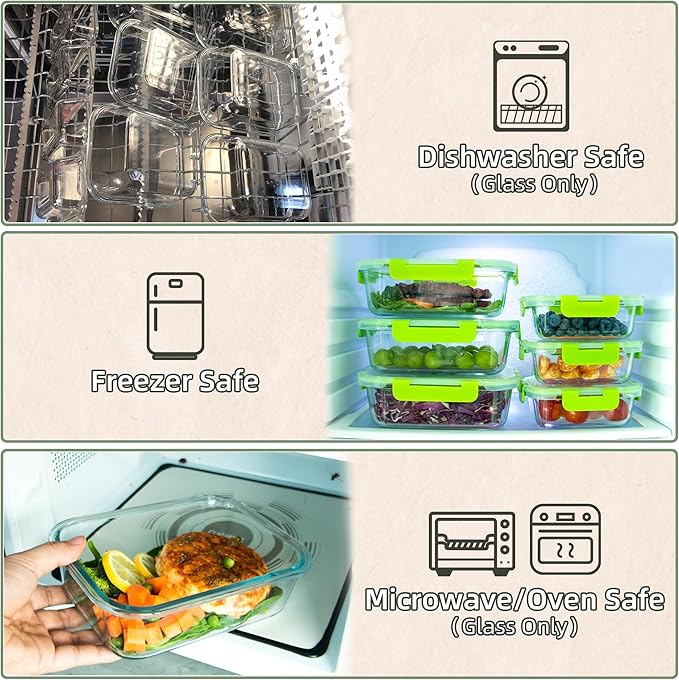 UMEIED 10 PACK Glass Food Storage Containers with Leak Proof Lids, Glass Airtight Meal Prep Containers Set for Lunch, On the Go, Leftover
