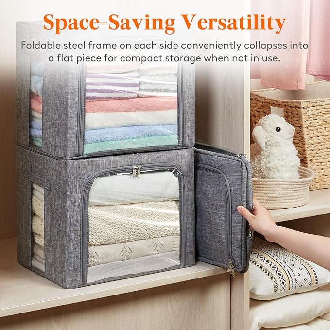 Lifewit Clothes Storage Bins with Metal Frame, Stackable Storage Box, Foldable Clothing Storage Bins with Lids