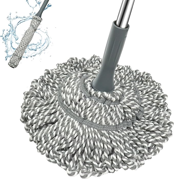 Self Wringing Mop - Easy Squeeze Twist Mop with 52.5 Inch Long Handle, Heavy Duty for Hardwood, Tile, Vinyl & Laminate Floors (Gray)