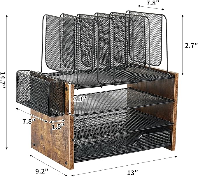 OPNICE Desk Organizer, 4-Tier Desktop File Organizer with Drawer and 2 Pen Holders, Office Desk Accessories