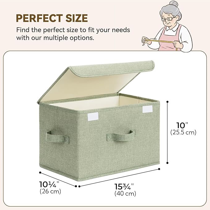 GRANNY SAYS Stoarge Basket with Lid, Decorative Storage Boxes, Closet Storage Bins for Clothes, Collapsible Stackable Organization, Sage Green&Dark Green, 2-Pack