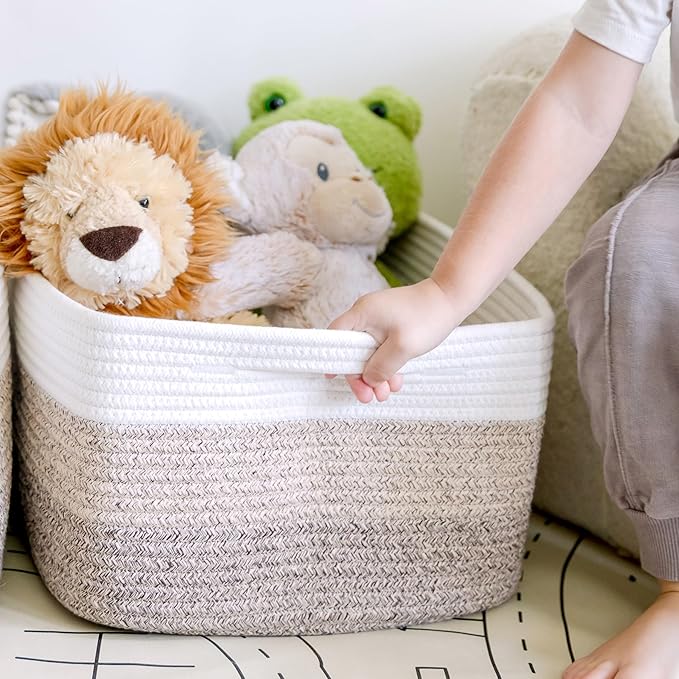 NaturalCozy Storage Baskets 16.8”x13”x7.6” Cotton Rope Woven Baskets for Organizing 3-Pack | Toy Storage Bins | Basket for Shelves, Laundry, Blanket