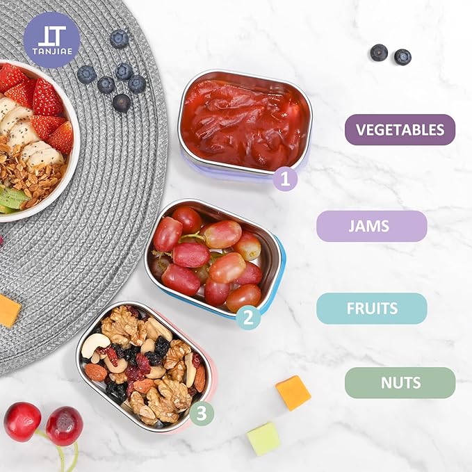 Tanjiae Snack Pro - Small (1 CUP) Stainless Steel Snack Containers for Kids | Easy Open Leak Proof Food Containers with Silicone Lids