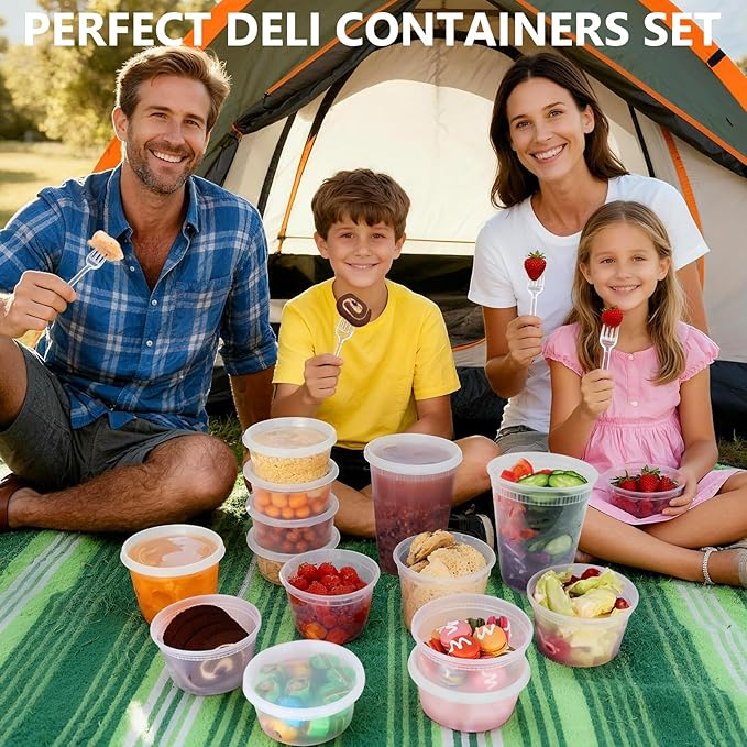 NESCCI 96 Pack (192-Piece) Deli Containers with Lids, 32/16/12/8 oz X 24 Set Each