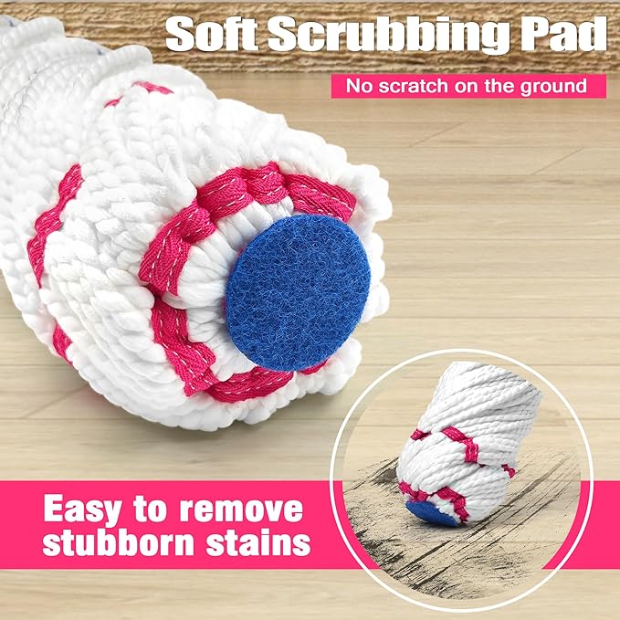 Self Wringing Twist Mop for Floor Cleaning, Upgraded 18-inch Wide Microfiber Mops, 55 Inches Long Handle Wet Dry Kitchen Easy Squeeze String Mop for Wood, Hardwood, Tile, Marble (red)