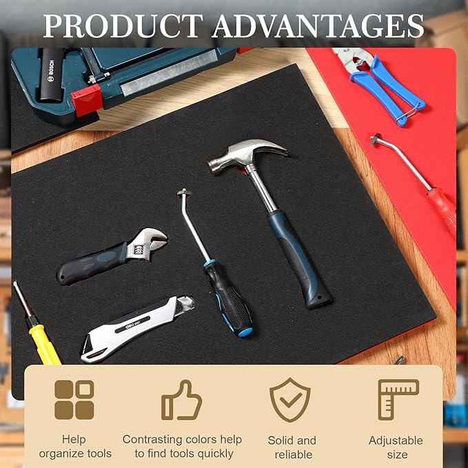 Sumind 3 Sets Tool Box Shadow Foam Organizers Liner Adjustable Inserts Foam Non Slip Liner Mat for Tool Box, Cabinet and Chest Drawers