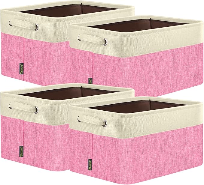 4 Pack Fabric Closet Storage Bins for Shelves, Pink, 14''x10''x8.5'