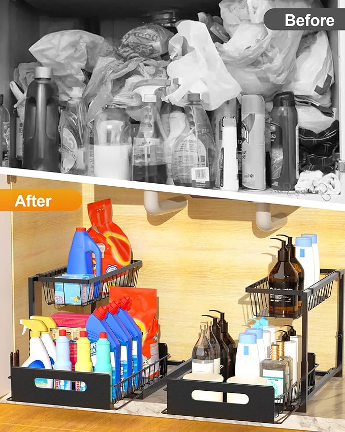 Metal Under Sink Organizer and Storage, 2 Tier Under Sink Organizer
