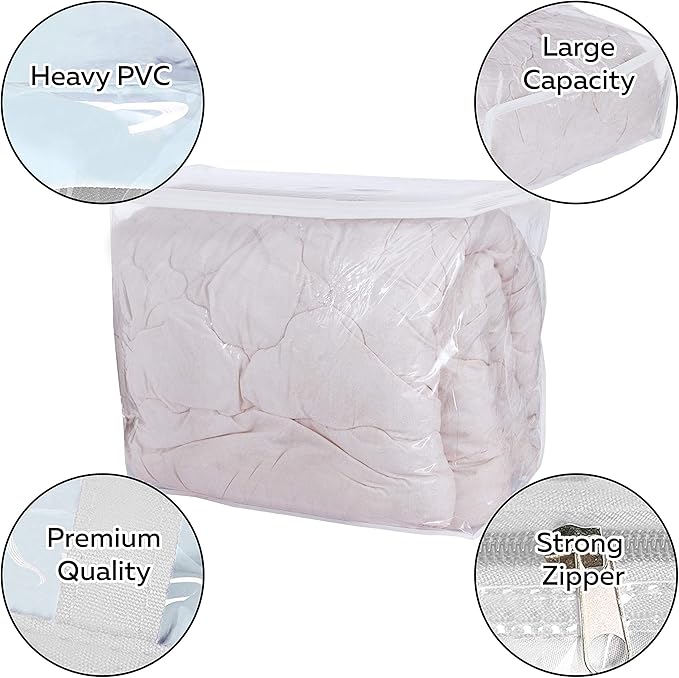 Clear Vinyl Storage Bags with Zipper 24x20x11 Inch, 3 Pack.
