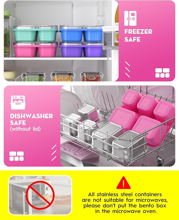 BiuLeon Snackle Box Containers, Stainless Steel 5 Compartments Divided Serving Tray with Lid