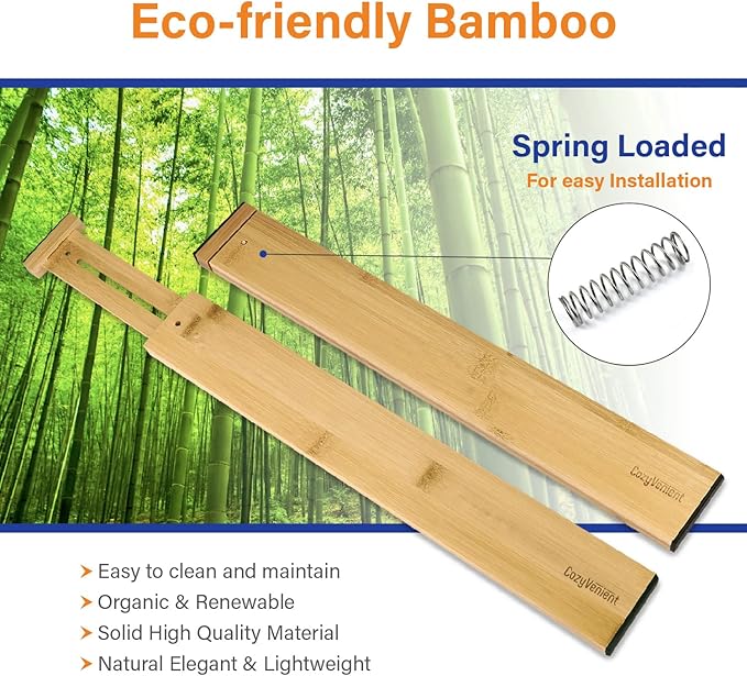 Adjustable Bamboo Drawer Dividers for Clothes, Kitchen Utensils, Office Desks