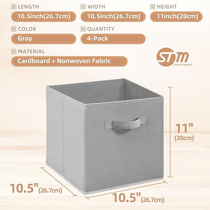 STORAGE MANIAC Storage Cubes, 11 Inch Collapsible Storage Bins with Handles, 4 Pack Fabric Foldable Bins for Organization