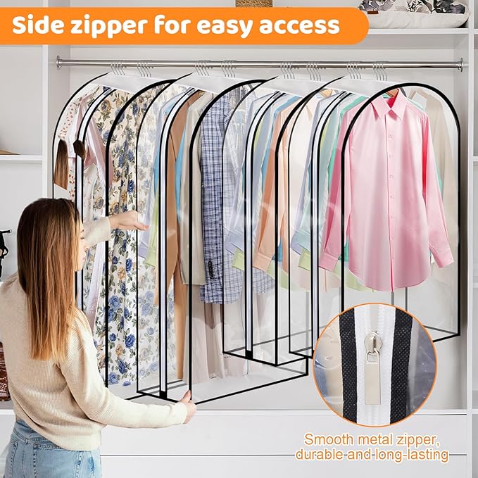 Dntorx 4 Pack Full Clear Garment Bags with Side Zipper, 40&60" Clothes Covers with 10" Gusset