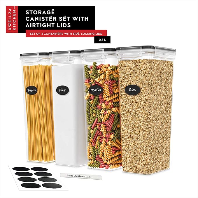 Airtight Food Storage Containers with Lids Set of 4-95 fl. oz Pasta storage Containers, BPA Free Plastic Spaghetti container