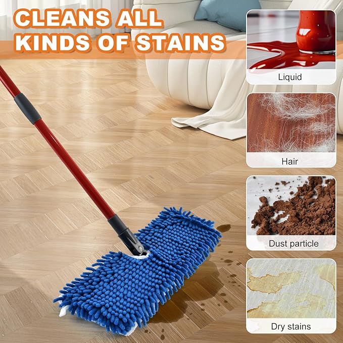 Microfiber Mops for Floor Cleaning, Flat Mop for Wet & Dry Use, Dust Mop for Hardwood Floors with 3 Reusable Pads for O Cedar Hardwood Floor 'N More 3-Action Mop and Extendable 58" Long Handle