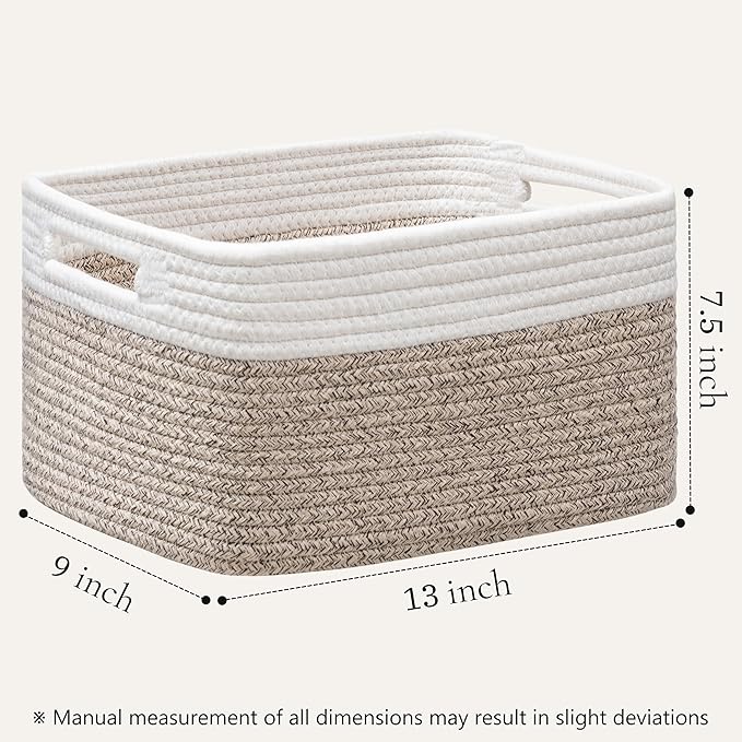 4 Pack Storage Baskets for Shelves, Baskets for Organizing, White&Light Brown