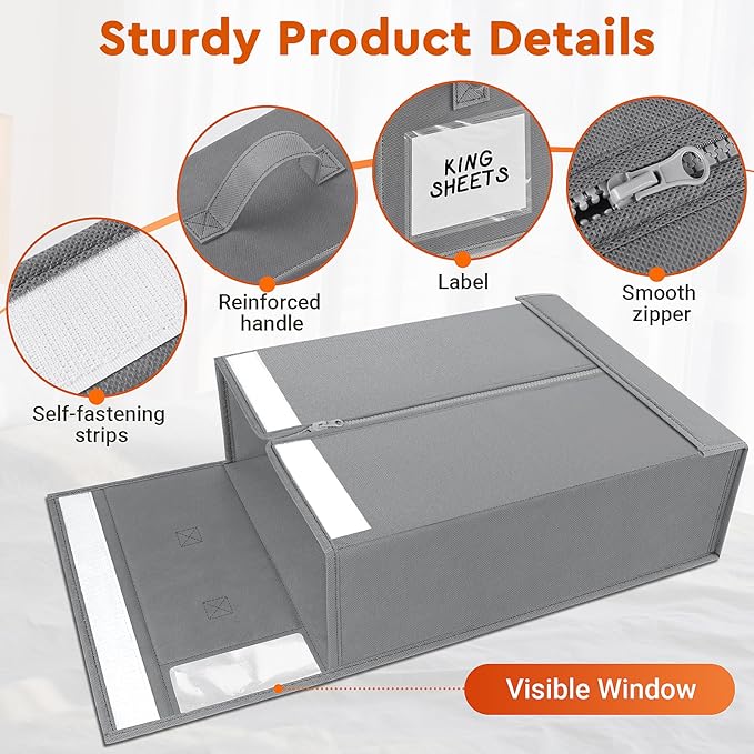4 Pack Bed Sheet Closet Organizers and Storage, Grey