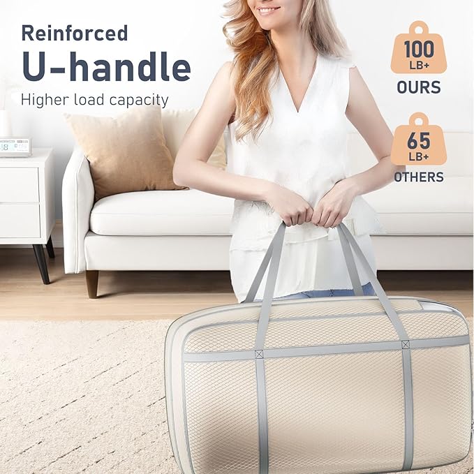 100L Comforter Storage Bag with Handls, Large Washable Blanket Storage