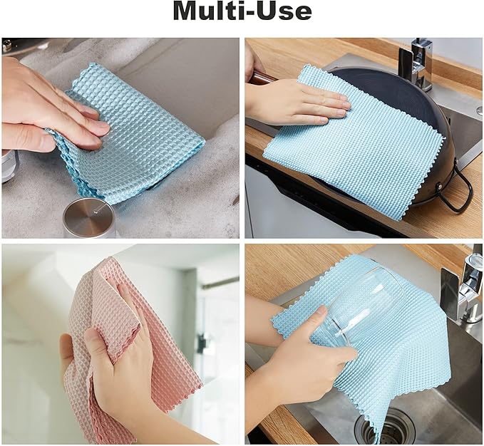 JOYMOOP Microfiber Cleaning Cloth, Reusable Absorbent Microfiber Cleaning Cloths, Kitchen Dish Cloth Waffle Weave 5 Pack, Mixed Color, 9.8×9.8inch