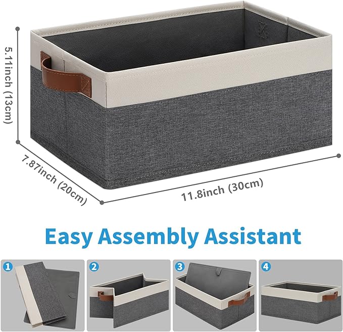 GhvyenntteS Small Fabric Storage Bins with Handles 6 Pack, 11.8" x 7.87" x 5.11" Storage Baskets for Shelves, Baskets for Organizing Clothes Underwear Socks Hats DVDs (Grey/White)
