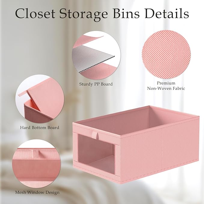 4 Pack Linen Closet Organizers and Storage, Pink