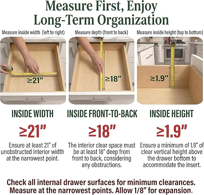Bamboo Drawer Organizer, Expandable 8-Slot Silverware & Utensil Tray for Kitchen Drawers, Fits 13–19.5 Inch Drawers, Deep Compartments