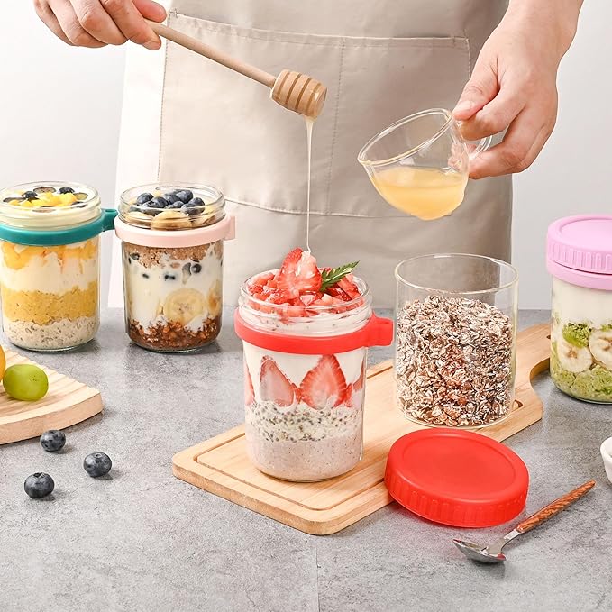 Xileanalee 6 Pack 18oz Overnight Oats Jars - with Lids & Spoons