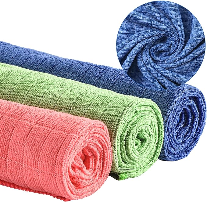 Nuanchu 20 Pieces Extra Large Microfiber Cleaning Cloth Rags Towels Bulk 20 x 28 Inch Washable Microfiber Reusable Car Drying Towel for Home Cleaning Car Wash Pet Drying, Red, Green, Blue