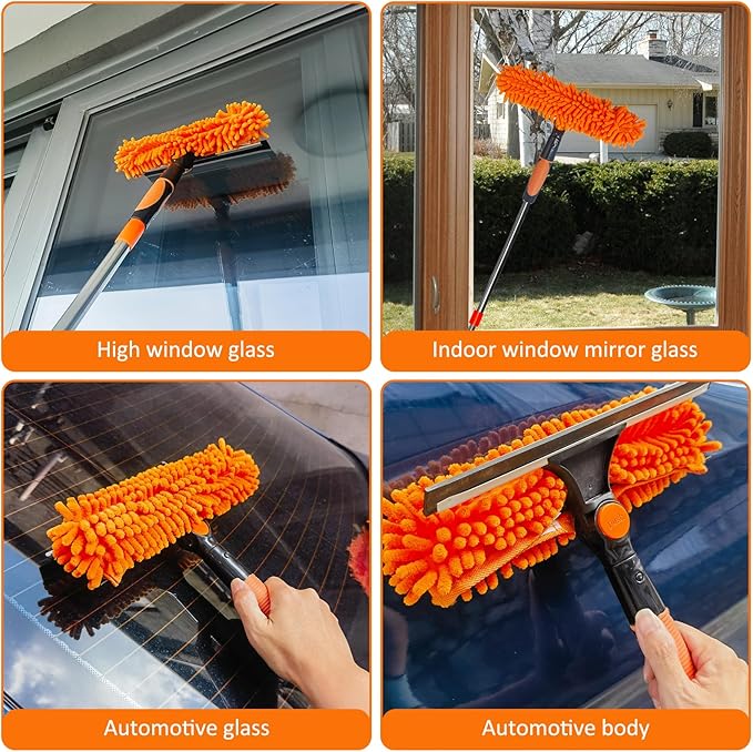 20+ Ft Window Washing Squeegee - 2 in 1 with 3-14 Ft Extension