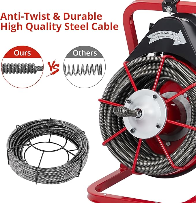Drain Cleaner Machine, 75 Ft X 1/2 Inch Professional Electric Drain Auger for 1 to 4 Inch Pipes